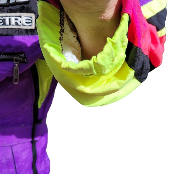 SOLD 1990 Vintage Roffe Demetre Men’s Large One Piece Ski Suit Neon & Black - Picture 2 of 11